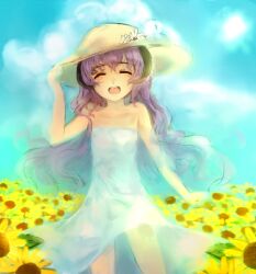  17-emiemi bad_id bad_pixiv_id bare_shoulders closed_eyes dress female hanyuu hat higurashi_no_naku_koro_ni horns open_mouth purple_hair solo sun_hat sundress 