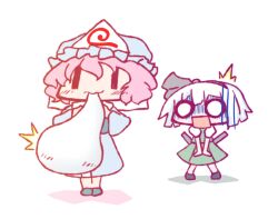  /\/\/\ 2girls aoki_ume_(style) bleeugee blush dress eating female ghost hair_ornament hairband hat konpaku_youmu konpaku_youmu_(ghost) multiple_girls open_mouth pink_hair saigyouji_yuyuko short_hair simple_background surprised touhou triangular_headpiece white_background white_hair wide_face wideface yogurtm |_| ||_|| 