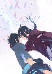  2boys black_eyes black_hair brothers closed_eyes commentary_request crack headpat long_hair male_focus multiple_boys naruto naruto_(series) naruto_shippuuden oba-min photoshop_(medium) siblings spoilers uchiha_itachi uchiha_sasuke 