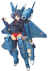  blazer buruma commentary_request female highres jacket japan_air_self-defense_force japan_self-defense_force mecha_musume military necktie original personification photoshop_(medium) red_buruma solo soukaa_(golden_sash) thighhighs weapon x-2_shinshin x-2_shinshin_(personification) 