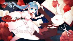  aqua_eyes aqua_hair bad_id bad_pixiv_id crown dress female flower formal gloves hatsune_miku hiro_satochi long_hair open_mouth rabbit red_eyes rose solo twintails vocaloid 