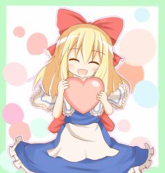  :d ^_^ apron blush bow capelet closed_eyes commentary_request doll female frills hairbow happy heart long_hair long_skirt open_mouth shanghai_doll skirt smile solo touhou umi_suzume 