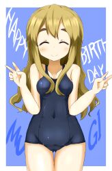  bad_id bad_pixiv_id blonde_hair closed_eyes double_v faubynet female highres k-on! kotobuki_tsumugi long_hair school_swimsuit solo swimsuit v 