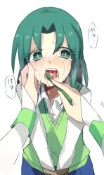  aoki_shizumi bad_id bad_pixiv_id blush brushing_another&#039;s_teeth brushing_teeth crying crying_with_eyes_open female green_eyes green_hair green_sweater_vest midorikawa_nao nanairogaoka_middle_school_uniform open_mouth precure school_uniform smile_precure solo sweater_vest tears toothbrush 