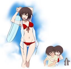  2boys :d armpits arms_up bikini blush brown_eyes brown_hair choker family female front-tie_top full-face_blush groin innertube jacket jealous kawagishi_keitarou maji_de_watashi_ni_koi_shinasai! maji_de_watashi_ni_koi_shinasai!_s multiple_boys naoe_yamato navel open_mouth red_bikini shaded_face short_hair silver_hair smile swim_ring swimsuit yamato&#039;s_dad yamato&#039;s_mom 