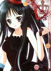  absurdres akiyama_mio black_eyes black_hair don&#039;t_say_&quot;lazy&quot; dress female fingerless_gloves gloves hat highres hime_cut k-on! long_hair looking_at_viewer solo 