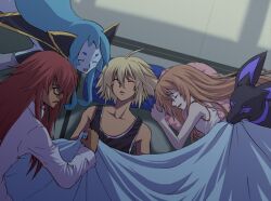  animal_ears aqua_(tales_of_symphonia) bare_shoulders blonde_hair blue_hair breasts brown_hair closed_eyes creature emil_castagnier glasses green_eyes marta_luadli ookata pillow red_hair richter_abend sleeping tales_of_(series) tales_of_symphonia tales_of_symphonia_knight_of_ratatosk tenebrae yellow_eyes 