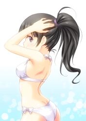  ass bikini black_hair chitanda_eru commentary_request female hyouka long_hair masakichi_(crossroad) ponytail profile purple_eyes solo swimsuit 