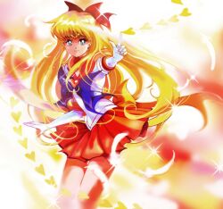  aino_minako athenacg back_bow bishoujo_senshi_sailor_moon blonde_hair blue_eyes bow brooch chains choker commentary earrings elbow_gloves english_commentary feathers female gloves hairbow heart heart_brooch jewelry long_hair magical_girl orange_choker orange_sailor_collar orange_skirt red_bow sailor_collar sailor_senshi_uniform sailor_venus skirt solo standing super_sailor_venus thigh_gap tiara venus_love_me_chain white_gloves 