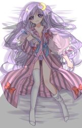  alternate_hairstyle bad_id bad_pixiv_id bow crescent crescent_hair_ornament crying crying_with_eyes_open fei_(songyijie) female frills hair_ornament hairbow highres kirisame_marisa long_hair long_sleeves panties patchouli_knowledge purple_eyes purple_hair shadow shawl socks solo striped_clothes striped_panties tears touhou underwear very_long_hair wide_sleeves you_gonna_get_raped 