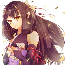  alfa_system bare_shoulders black_hair detached_sleeves female flower highres horns japanese_clothes long_hair pointy_ears sakuya_(tales_of_innocence) tales_of_(series) tales_of_innocence yellow_eyes 