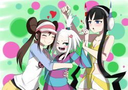  3girls anger_vein angry_vein black_hair blush gym_leader highres homika_(pokemon) just_another_kunkun kamitsure_(pokemon) mei_(pokemon) multiple_girls pokemon pokemon_(game) pokemon_bw2 white_hair 