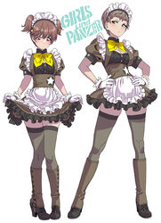  2girls absurdres alisa_(girls_und_panzer) alternate_costume apron brown_eyes brown_hair emblem enmaided freckles frilled_apron frills full_body girls_und_panzer gloves hair_ornament highres maid maid_apron maid_headdress multiple_girls naomi_(girls_und_panzer) saunders_(emblem) short_hair short_twintails skirt spats_(footwear) star_(symbol) star_hair_ornament thighhighs twintails very_short_hair waist_apron white_apron white_background white_gloves yamashita_shun&#039;ya zettai_ryouiki 