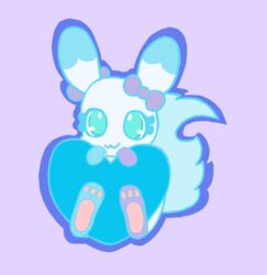  feet fur fyea heart_symbol hi_res lagomorph leporid male mammal pastel_colors paws purple_background rabbit ribbons simple_background solo teal_eyes ticklebunny white_body white_fur 