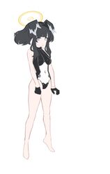  alternate_costume animal_ears barefoot black_hair blue_archive breasts concept_art dog_ears female full_body gloves halo hibiki_(blue_archive) leotard mimitoke simple_background small_breasts solo standing tail white_background yellow_halo 