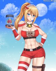  christmas cleavage garter metroid patdarux samus_aran thighhighs 