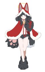  alternate_costume animal_costume animal_ears animal_hands bell black_hair blue_archive blush cat_paws christmas concept_art cowbell dog_ears dog_tail fake_animal_ears female full_body fur_trim gloves halo hibiki_(blue_archive) leash long_hair looking_at_viewer medium_hair mimitoke neck_bell paw_gloves paw_shoes purple_eyes shoes shorts simple_background solo standing tail white_background yellow_halo 