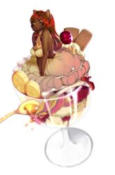  anthro bear breasts cleavage clothed clothing countershading cutlery dress female hair hi_res kira_chan00 kitchen_utensils mammal opal_(jellydoeopal) parfait_(dessert) solo spoon sun_bear tools ursine 