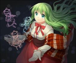  bad_id bad_pixiv_id closed_eyes female ghost green_eyes green_hair hat instrument jenevan keyboard_(instrument) layla_prismriver long_hair lunasa_prismriver lyrica_prismriver merlin_prismriver open_mouth solo touhou trumpet violin 