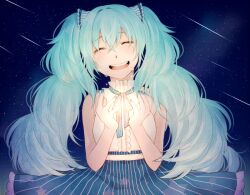  aqua_hair bad_id bad_pixiv_id closed_eyes female hatsune_miku hiro_satochi long_hair nail_polish open_mouth smile solo tears twintails vocaloid 