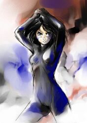  alita battle_angel_alita black_hair bodysuit breasts cameltoe facial_mark female imageboard_desourced medium_breasts non-web_source photoshop_(medium) short_hair solo toshinobu40 