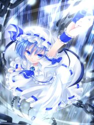  alternate_color alternate_eye_color ascot awai_shiro bad_id bad_pixiv_id bat_wings blue_eyes blue_hair chains female hat jewelry puffy_sleeves remilia_scarlet short_hair short_sleeves smile solo touhou wings wrist_cuffs 