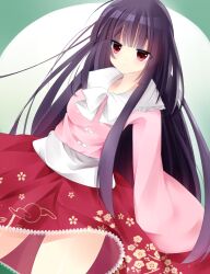  bad_id bad_pixiv_id black_hair blush breasts female hime_cut houraisan_kaguya large_breasts long_hair long_sleeves minami_saki red_eyes skirt solo touhou very_long_hair wide_sleeves 