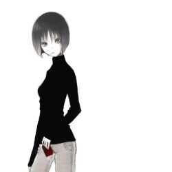  bad_id bad_pixiv_id black_hair cigarette denim female jeans kusanagi_suito lighter nagumo_kuu pants short_hair solo the_sky_crawlers turtleneck 