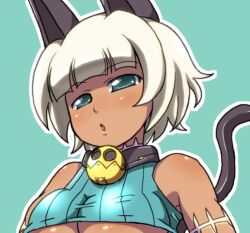  animal_ears blue_eyes cat_ears cat_tail dark_skin female ms._fortune_(skullgirls) nadia_fortune scar skullgirls solo tail white_hair 