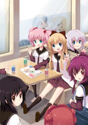  6+girls akaza_akari bad_id bad_pixiv_id black_hair blonde_hair blue_eyes blue_hair brown_eyes funami_yui furutani_himawari glasses highres ikeda_chitose liong long_hair multiple_girls nanamori_school_uniform oomuro_sakurako pink_hair ponytail purple_eyes purple_hair red_hair school_uniform serafuku short_hair sugiura_ayano toshinou_kyouko yoshikawa_chinatsu yuru_yuri 