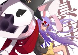  advent_cirno animal_ears blush commentary_request female gun handgun hat headband highres long_hair necktie open_mouth photoshop_(medium) purple_hair rabbit_ears reisen_udongein_inaba shinako solo touhou very_long_hair weapon 