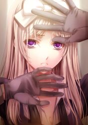  axis_powers_hetalia belarus_(hetalia) blonde_hair bow commentary_request female gloves hairbow long_hair purple_eyes sasano_shiki solo 