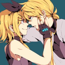  1boy armpits bad_id bad_pixiv_id bare_shoulders black_bow black_eyes black_star_(module) blonde_hair blue_moon_(module) bow brother_and_sister eye_contact face-to-face female fingerless_gloves flat_chest gloves grabbing_another&#039;s_chin hair_ornament hairbow hairclip hand_on_another&#039;s_chin hand_on_another&#039;s_face imminent_kiss incest kabedon kagamine_len kagamine_rin kodoku_no_hate_(vocaloid) kuronyanko leaning_forward looking_at_another nail_polish neckerchief necktie profile project_diva_(series) project_diva_extend short_hair short_ponytail siblings size_difference sleeveless_blazer smile straight twincest twins vocaloid yellow_nails yellow_neckerchief yellow_necktie 