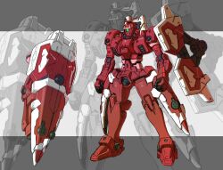  armor arms_at_sides clenched_hands commentary_request full_body grey_background gundam gundam_wing kuramochi_kyouryuu mecha mercurius multiple_views no_humans photoshop_(medium) robot shield standing zoom_layer 