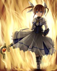  armor bad_id bad_pixiv_id corset dress female fingerless_gloves fire full_body gloves hair_ribbon km_yama lyrical_nanoha magazine_(weapon) magical_girl mahou_shoujo_lyrical_nanoha mahou_shoujo_lyrical_nanoha_a&#039;s mahou_shoujo_lyrical_nanoha_the_movie_2nd_a&#039;s purple_eyes raising_heart raising_heart_(accel_mode) red_hair ribbon short_twintails solo takamachi_nanoha takamachi_nanoha_(exelion_mode) twintails white_devil white_dress 