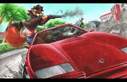  absurd_res angry anthro black_bars bottomwear canid canine car car_chase chasing clenched_teeth clothing cutoffs day denim denim_bottomwear denim_clothing drifting duo dust_cloud ewgengster_(artist) female fox gun hi_res holding_gun holding_object holding_ranged_weapon holding_shotgun holding_weapon hotpants inside_car lamborghini lamborghini_countach letterbox male mammal midriff motor_vehicle palm_tree pink_clothing pink_shirt pink_topwear plant police police_car police_vehicle ranged_weapon shell_(projectile) shirt shorts shotgun shotgun_shell smoke smoking_gun sports_car supercar teeth topwear traditional_media_(artwork) tree urban vehicle weapon 