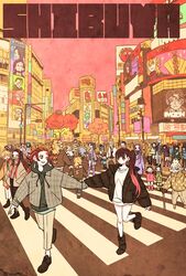  6+boys 6+girls =_= agatsuma_zenitsu akaza_(kimetsu_no_yaiba) alternate_costume aqua_hair back bag bamboo bare_legs beads bit_gag black_hair blonde_hair blouse boots brothers brown_footwear butterfly_earrings butterfly_hair_ornament cane coat commentary_request contemporary couple crosswalk crowd douma_(kimetsu_no_yaiba) earrings enmu_(kimetsu_no_yaiba) everyone facial_hair full_body gag green_footwear grey_hair haganezuka_hotaru hair_ornament hair_ribbon hair_slicked_back hanafuda handbag hands_in_pockets hashibira_inosuke highres himejima_gyoumei hinatsuru_(kimetsu_no_yaiba) holding_hands hood hoodie iguro_obanai jacket jewelry kaburamaru kamado_nezuko kamado_tanjirou kamanue_(kimetsu_no_yaiba) kanroji_mitsuri kanzaki_aoi_(kimetsu_no_yaiba) kibutsuji_muzan kimetsu_no_yaiba kochou_kanae kochou_shinobu koyuki_(kimetsu_no_yaiba) kuwajima_jigorou locked_arms long_hair looking_at_another looking_back makio_(kimetsu_no_yaiba) mask mohawk moustache mukago_(kimetsu_no_yaiba) multicolored_hair multiple_boys multiple_girls nakahara_sumi nakime_(kimetsu_no_yaiba) open_mouth outdoors pants parody peg_leg pink_eyes pink_footwear pink_hair polygamy prayer_beads praying purple_eyes purple_footwear red_eyes red_hair rengoku_kyoujurou rengoku_senjurou ribbed_sweater ribbon rokuro_(kimetsu_no_yaiba) running scar scar_on_face scar_on_forehead scarf shibuya_(tokyo) shibuya_109 shinazugawa_genya shinazugawa_sanemi shirt shoes short_hair shorts siblings side_ponytail snake straight suma_(kimetsu_no_yaiba) sweater takada_naho takeuchi_ryousuke tengu_mask terauchi_kiyo thick_eyebrows thighs tokitou_muichirou tokitou_yuichirou tokyo_(city) tomioka_giyuu topless_male traffic_light tree tsuyuri_kanao turtleneck turtleneck_sweater twintails two-tone_hair urokodaki_sakonji uzui_tengen wakuraba_(kimetsu_no_yaiba) walking white_hair white_snake 