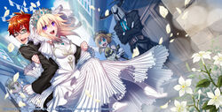  aqua_eyes armor blonde_hair brown_eyes brown_hair dress fantasy_earth_zero flowers glasses green_eyes male miogrobin necklace petals purple_eyes red_hair tiara watermark wedding_attire 