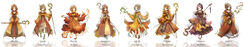  :d alternate_costume anastasia_(bahamut_lagoon) bahamut_lagoon black_choker black_footwear black_legwear boots brown_choker brown_dress brown_eyes brown_footwear brown_hair choker commentary_request dress english_text female fire hat hat_ornament high_heels highres holding holding_staff jewelry long_sleeves looking_at_viewer multiple_views necklace open_mouth pantyhose parted_bangs red_footwear reflection shoes short_hair smile staff touka_(jue) white_hat white_legwear wide_image wide_sleeves 