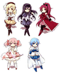  5girls akemi_homura akemi_homura_(magical_girl) anosen beret black_hair blonde_hair blue_eyes blue_hair boots bow_(weapon) cape chibi commentary_request cup drill_hair gloves hairband hat kaname_madoka kaname_madoka_(magical_girl) long_hair magical_girl mahou_shoujo_madoka_magica mahou_shoujo_madoka_magica_(anime) miki_sayaka miki_sayaka_(magical_girl) multiple_girls pantyhose photoshop_(medium) pink_eyes pink_hair ponytail purple_eyes red_eyes red_hair ribbon sakura_kyoko sakura_kyoko_(magical_girl) short_hair skirt teacup thighhighs tomoe_mami tomoe_mami_(magical_girl) twintails weapon white_gloves yellow_eyes 