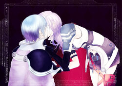  &eacute;clair_farron 1boy armband bad_id bad_pixiv_id belt black_hair cape cid_raines female final_fantasy final_fantasy_xiii gloves hand_on_another&#039;s_cheek hand_on_another&#039;s_face hio_(plusxxx) holding_hands kissing leaning_forward long_hair military military_uniform navel_piercing piercing pink_hair short_hair shoulder_pads skirt uniform 