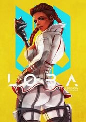  1girls 2d abs apex_legends ass braid braided_hair braided_twintails breasts brown_eyes brown_hair brunette butt choker clothed corset dark-skinned_female dark_skin dat_ass earrings eyelashes eyeshadow female female_only freckles from_behind fully_clothed helix_piercing latina loba loba_(apex_legends) looking_at_viewer looking_back monorirogue multicolored_hair naughty_face orange_eyes red_eyeshadow red_hair sideboob skin_tight skirt solo thick_ass thick_thighs twintails yellow_eyes 