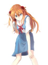  adjusting_hair blue_eyes commentary_request female highres long_hair neon_genesis_evangelion red_hair school_uniform solo souryuu_asuka_langley two_side_up yammy_(cellblo) 