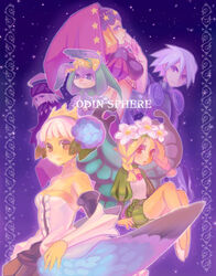  2boys 3girls animal_ears armor bad_id bad_pixiv_id blonde_hair braid butterfly_wings choker copyright_name cornelius_(odin_sphere) crown dress fairy gwendolyn_(odin_sphere) hat_feather hood inase ingway_(odin_sphere) insect_wings mercedes_(odin_sphere) multiple_boys multiple_girls odin_sphere oswald_(odin_sphere) pooka_(odin_sphere) rabbit_ears short_hair strapless strapless_dress turban twin_braids velvet_(odin_sphere) white_hair wings 