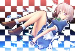  boots braid commentary_request female fumotono_mikoto grey_hair izayoi_sakuya maid_headdress short_hair solo touhou twin_braids 