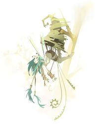  antennae aqua_hair cocoon commentary_request dofus eniripsa fairy female fog hanging solo tree wakfu wings xaxaxa 