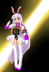  animal_ears bad_id bad_pixiv_id chiester556 chiester556_(cosplay) chiester_sisters cosplay female highres long_hair parody rabbit_ears red_eyes reisen_udongein_inaba showgirl_skirt solo thighhighs touhou umineko_no_naku_koro_ni yume_yuki 