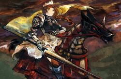  armor barding brown_hair crown fantasy_earth fantasy_earth_zero female horse lance opiu polearm queen solo wadrite_berkstein_hordaine weapon 