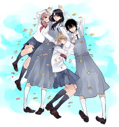  4girls aoi_hana black_eyes black_hair blonde_hair brown_eyes brown_hair commentary_request ikumi_kyouko long_hair manjoume_fumi mochako_(motyako) multiple_girls necktie okudaira_akira ribbon school_uniform serafuku shoes short_hair skirt socks sugimoto_yasuko 