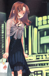  absurdres bag black_dress brown_eyes brown_hair dress empty_eyes female highres koigakubo_yuri official_art photoshop_(medium) scan see-through shaded_face short_hair solo spinster toradora! yandere yasu 